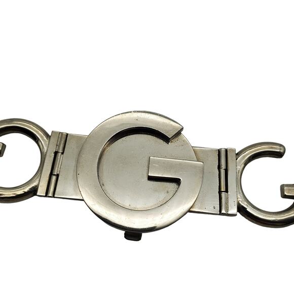 Gucci 1970s Silver Plated Logo Belt GG Designer Chain Metal Link Signature Italy - Picture 4 of 16